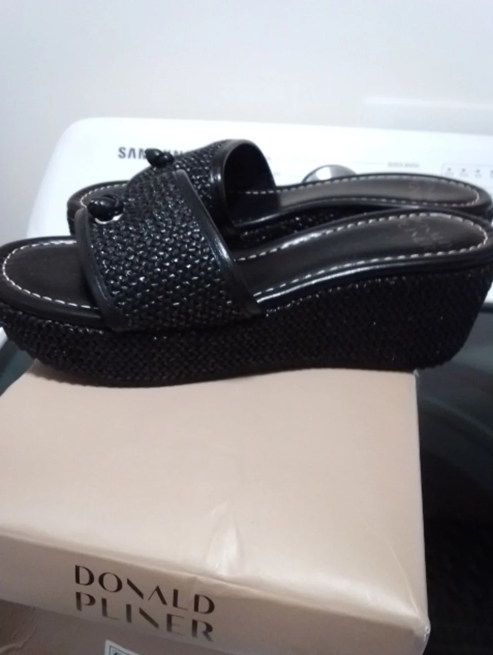 Donald J. Pliner Black Woven Slide Mules